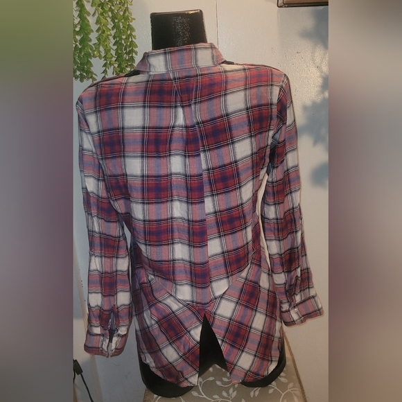 Sam Edelman Red and White Plaid Button Up Shirt S - Picture 6 of 8